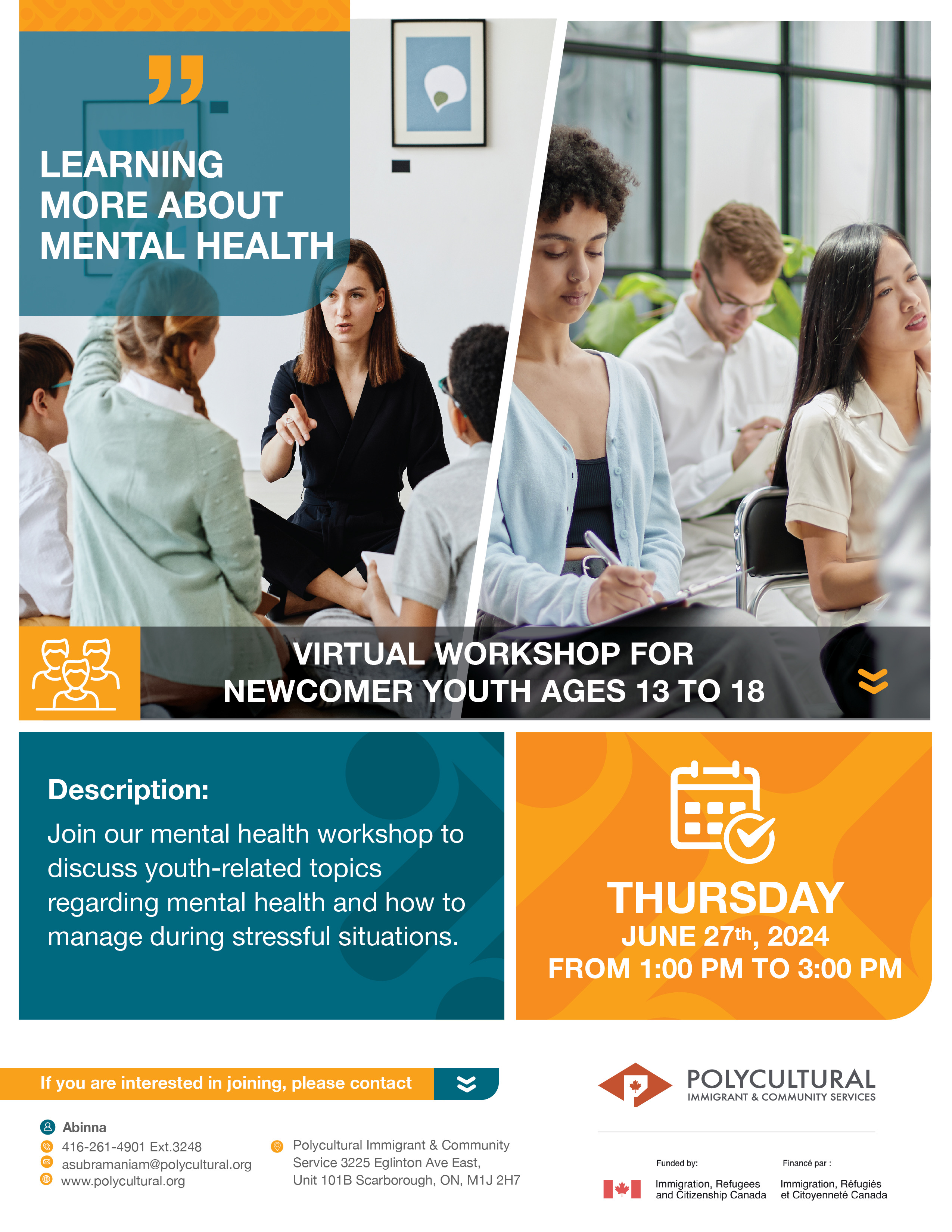 Youth mental health workshop flyer